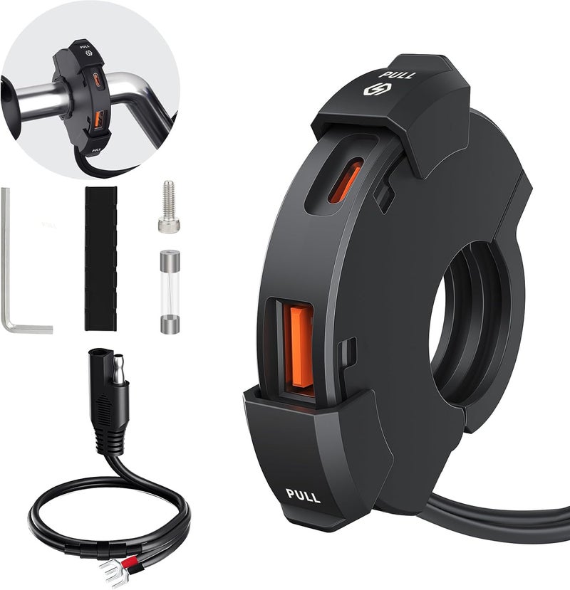 Thlevel Motorcycle Phone Charger 30W PD Type-C 18W USB Quick Charger Ultra-Narrow SAE to USB Adapter IP65 Waterproof Motorcycle Accessories for Phones/Tablets - Image 1
